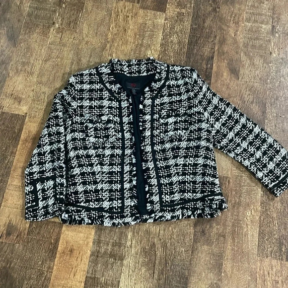 True Meaning Tweed Blazer Jacket Black & White with details - Picture 1 of 9